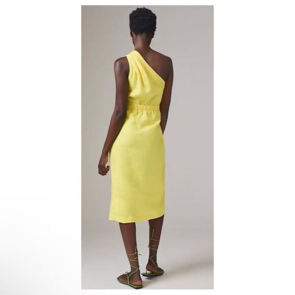 NEW By Anthropologie Linen One Shoulder Wrap Dress Yellow Size 12 - Picture 3 of 8